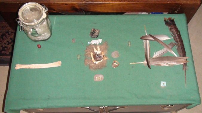 The Animal Spirits Altar in 2012.  It sat on an old steamer trunk a friend gave me.